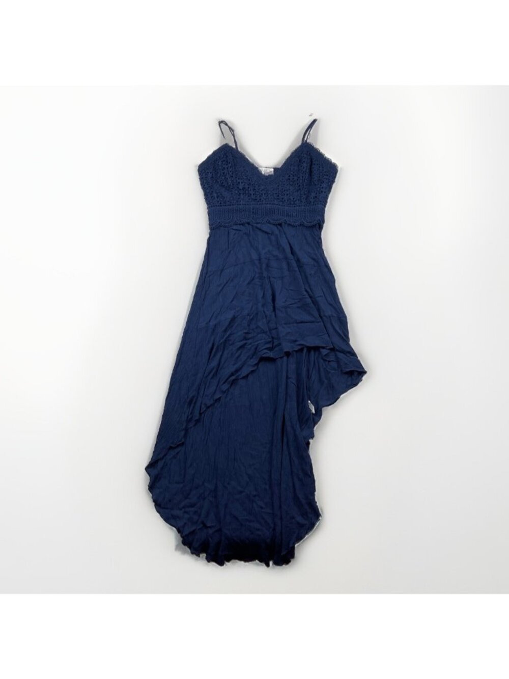 Y2K Liv & Lottie Maxi Dress Size L Floral Crochet Boho Flowy Festival Dark Blue